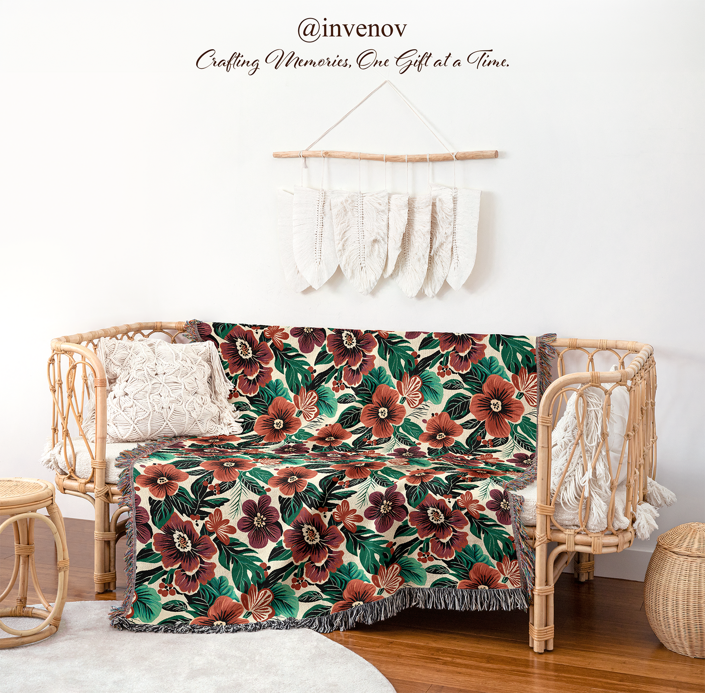 Woven blanket with floral pattern