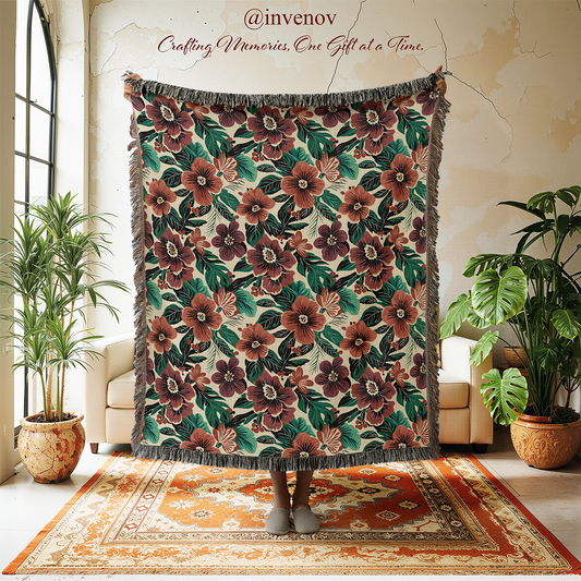 Woven blanket with floral pattern