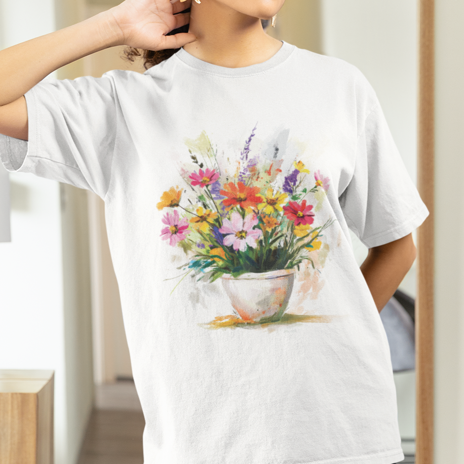 Colorful Floral Bouquet Unisex Tee, Botanical Flower Garden Shirt, Spring Watercolor Tshirt