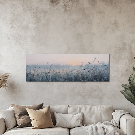 Botanical Sunset Canvas Wall Art, Wildflower Oil Painting Style Print, Serene Nature Decor, Minimalist Home Design, Office and Home Decor