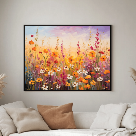 Impressionist Wildflower Meadow Poster, Floral Wall Art Decor, Nature Pastel Sky Lover Gift, Vibrant Flower Print, Home Office Decor