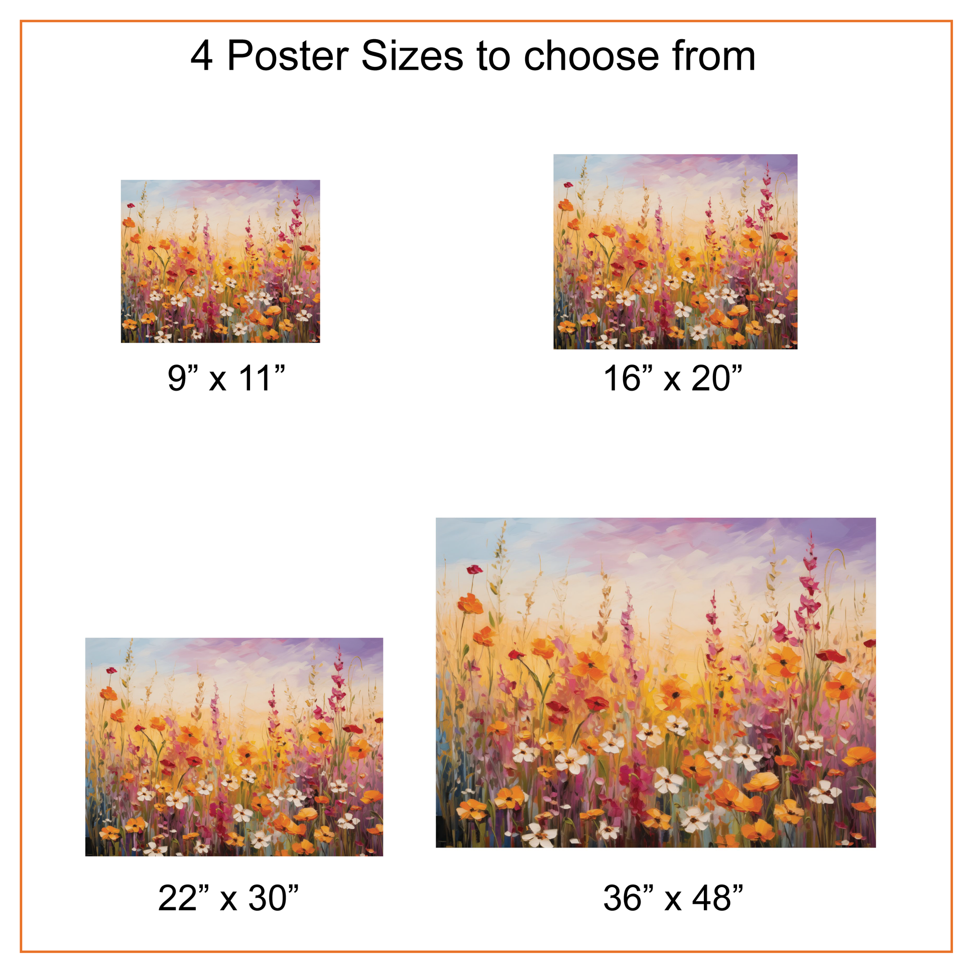 4 Poster Sizes to choose from