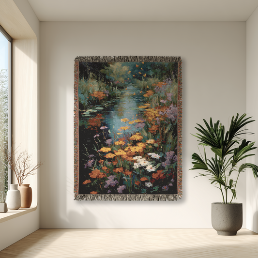 Impressionist Water Garden Woven Blanket, Painting Style Flower Home Decor, Artistic Tapestry Throw, Elegant Wall Hanging, Cozy Sofa Accent