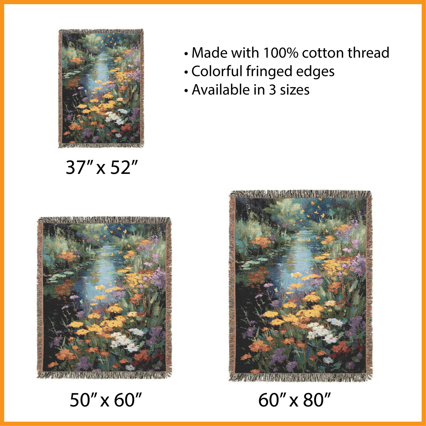 Impressionist Garden Woven Blanket, Vintage Painting Tapestry, Floral River Jacquard Throw, Monet Style Art, Cottagecore Flower Decor