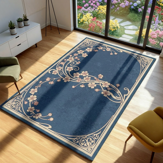 Area rug with art nouveau style designs