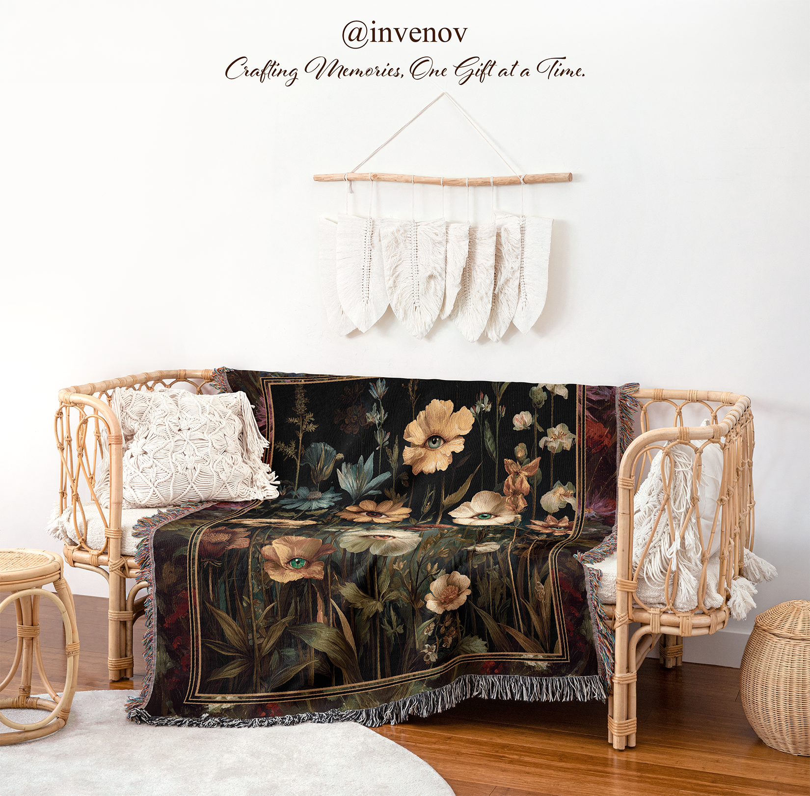 Floral-patterned blanket draped over a chair
