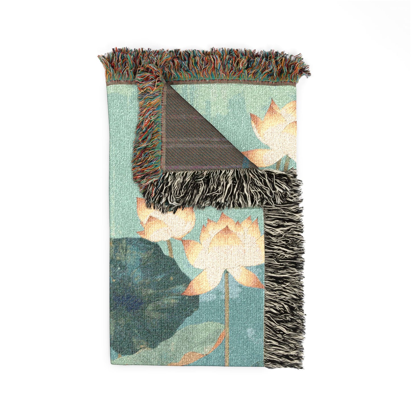Decorative blanket with lotus flower pattern on a white background