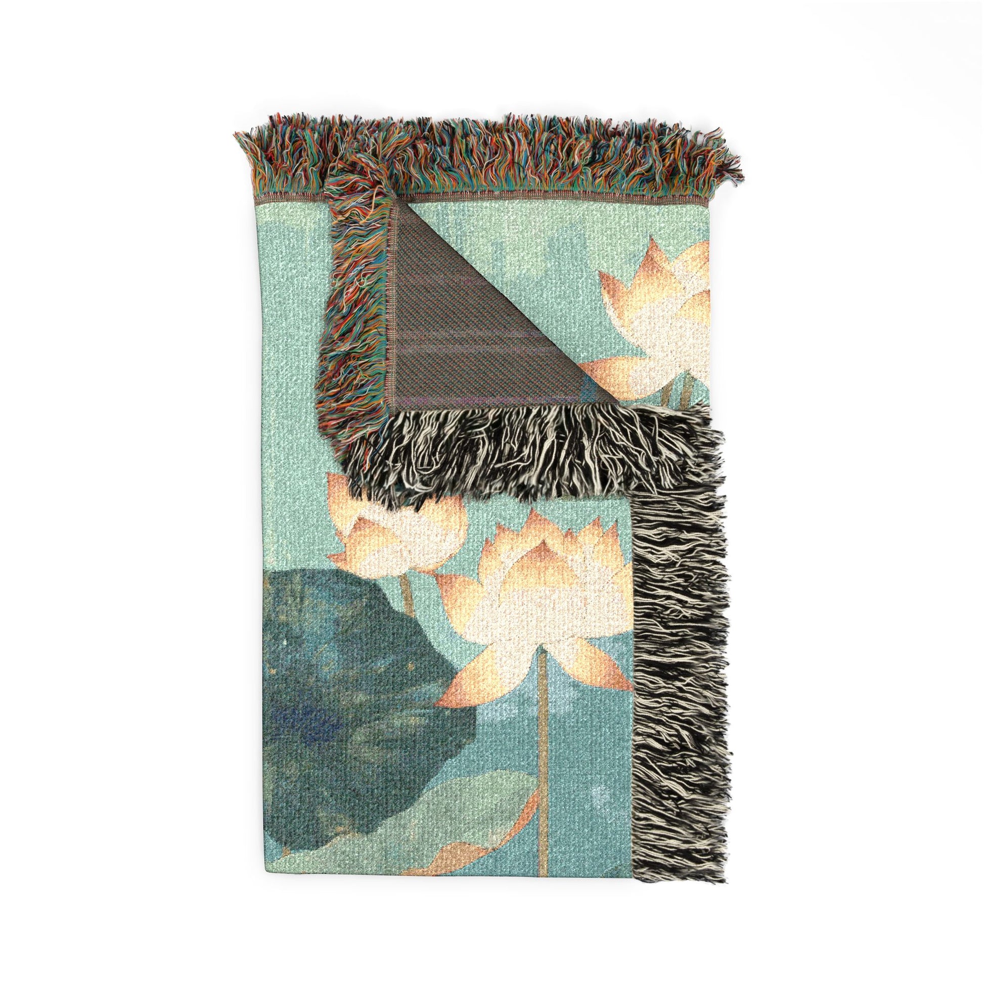 Decorative blanket with lotus flower pattern on a white background