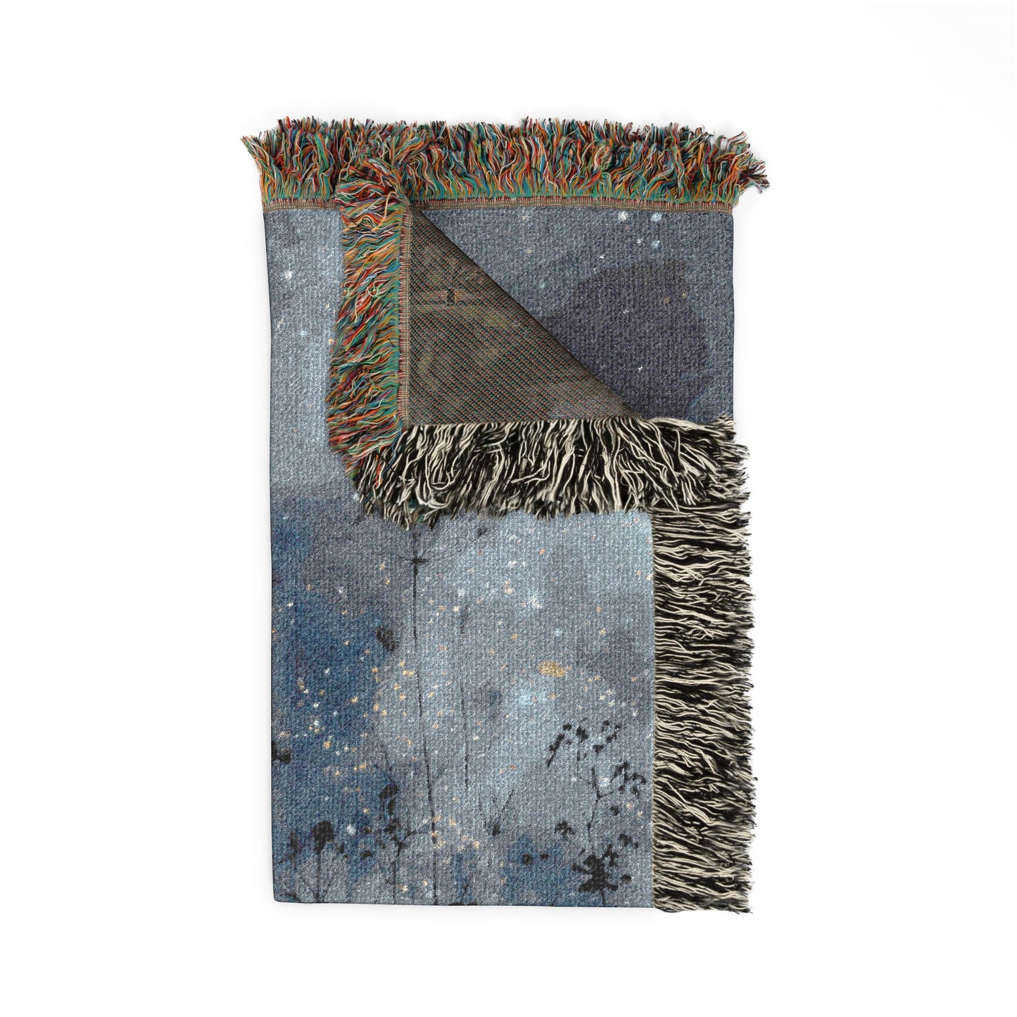 blanket with fringed edges on a white background