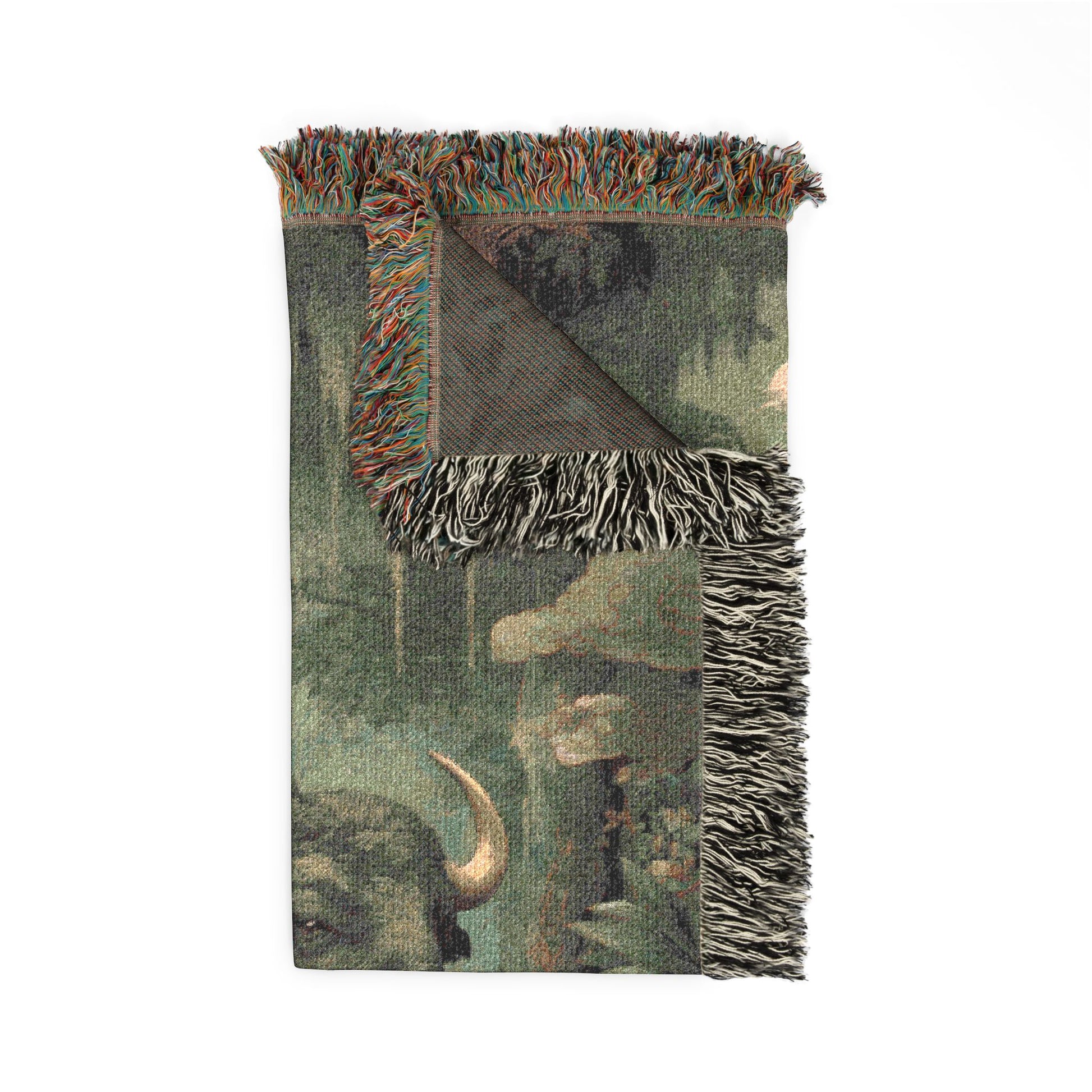 Woven blanket with animal pattern on a white background