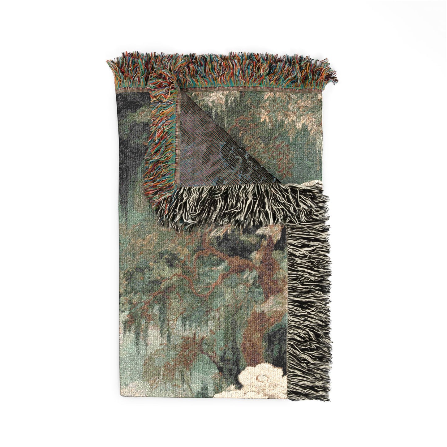 Decorative blanket with fringes on a white background