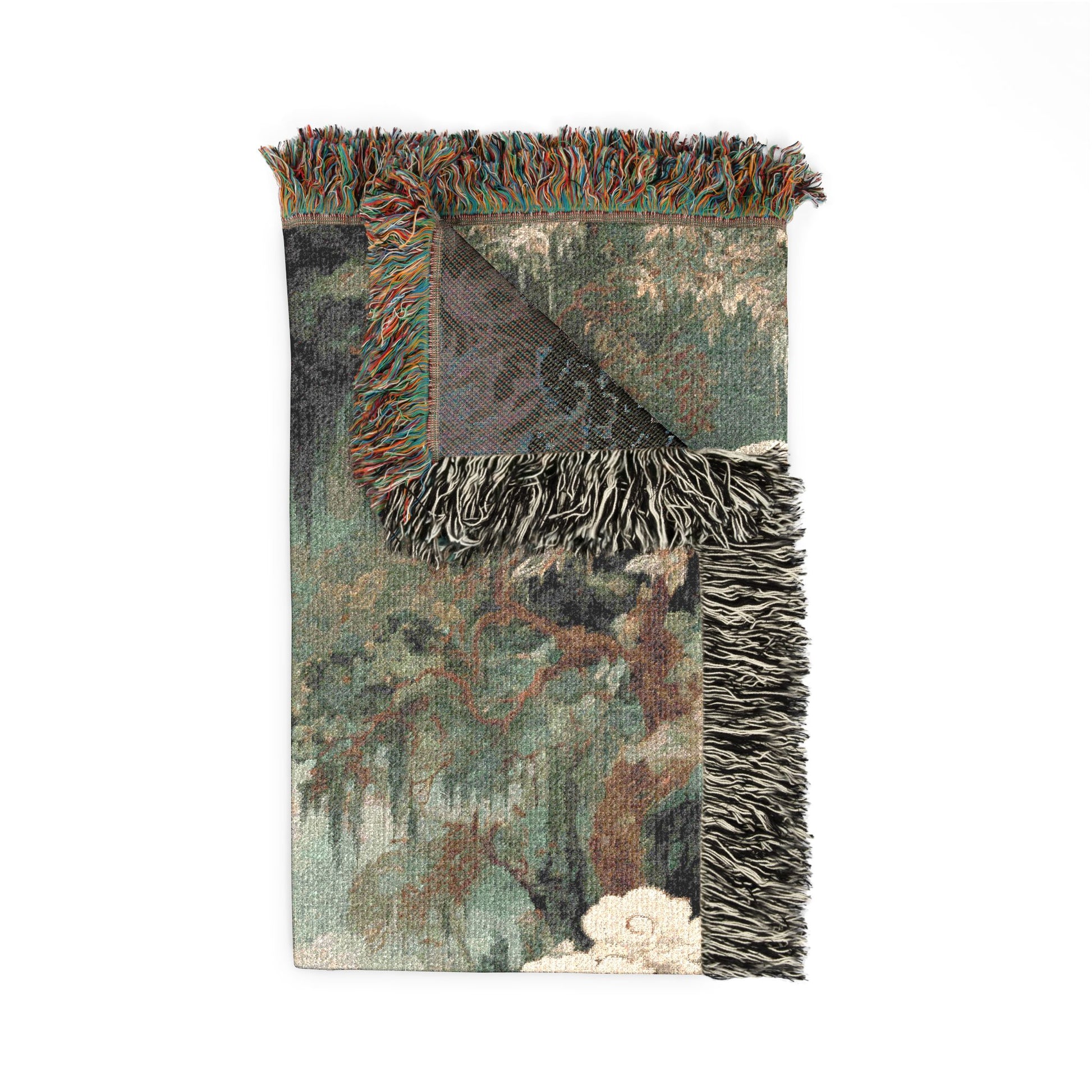 Decorative blanket with fringes on a white background