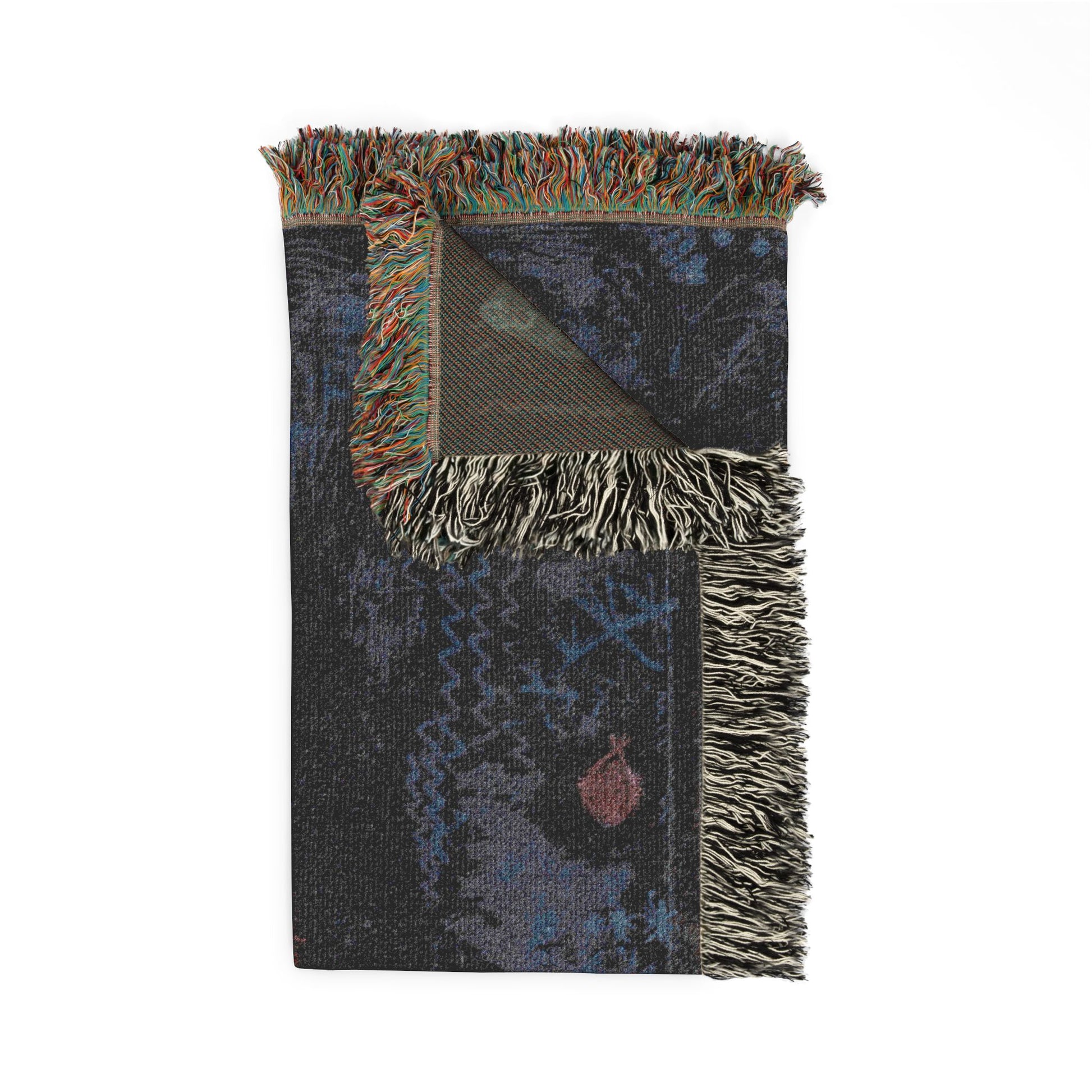 blanket with fringed edges on a white background