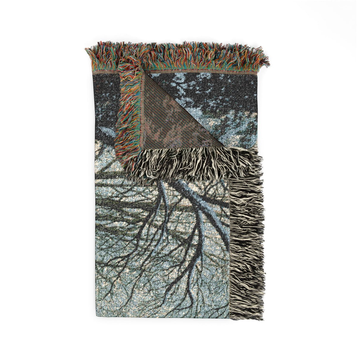 woven blanket with winter castle theme