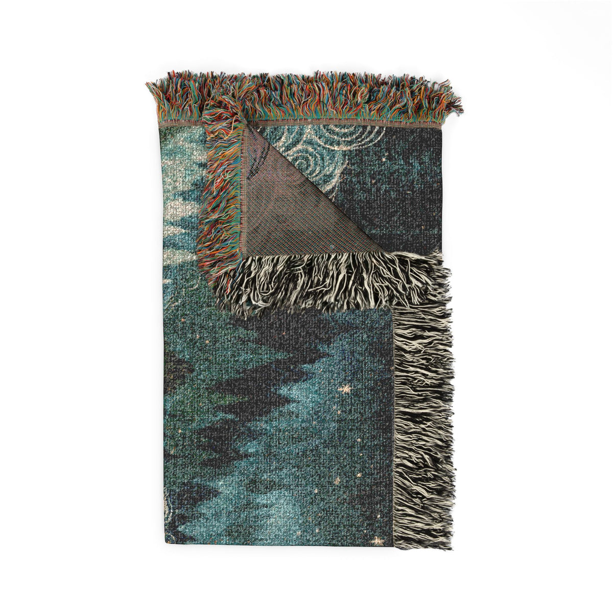 woven blanket with deer graphic designs