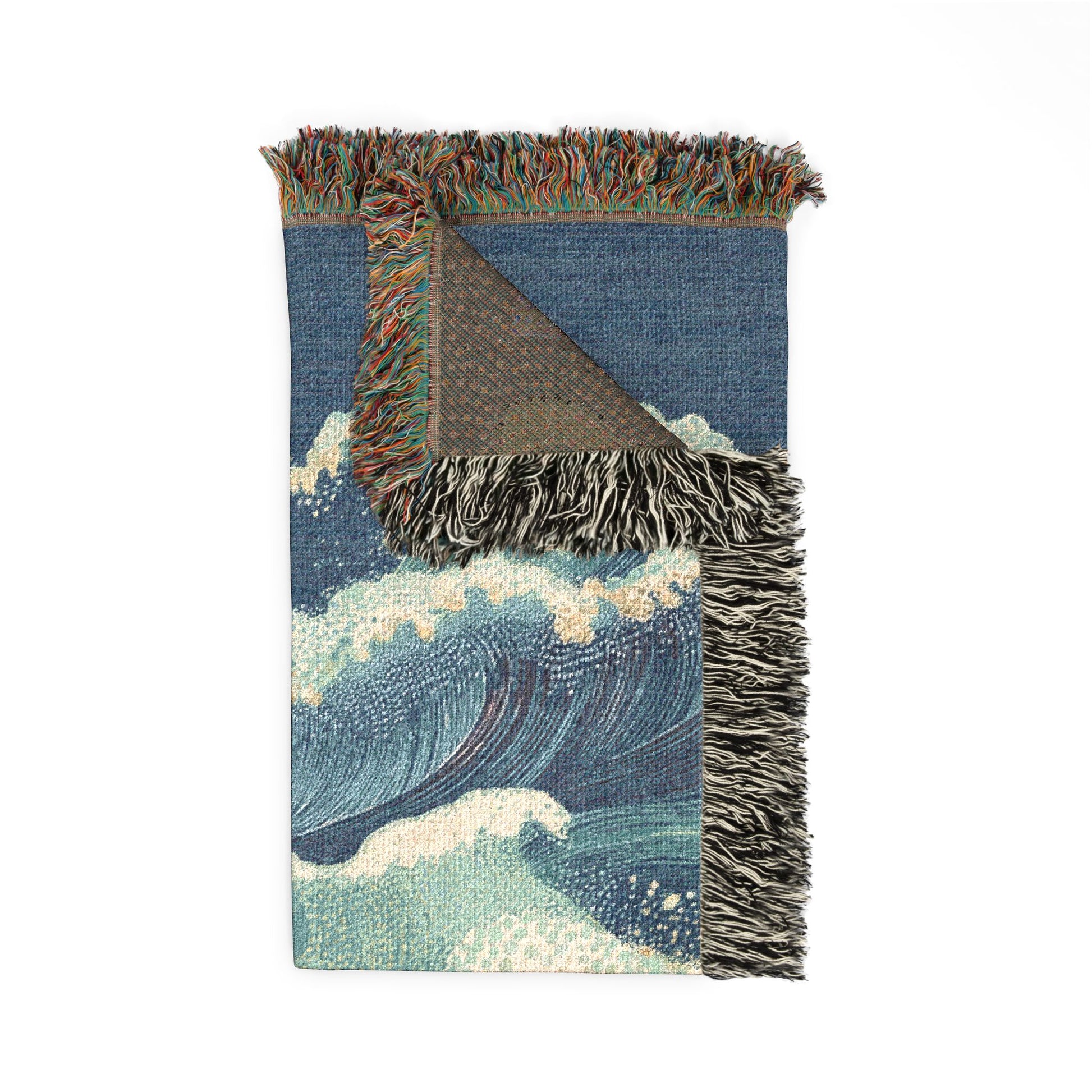 Rug with wave design and fringed edges on a white background