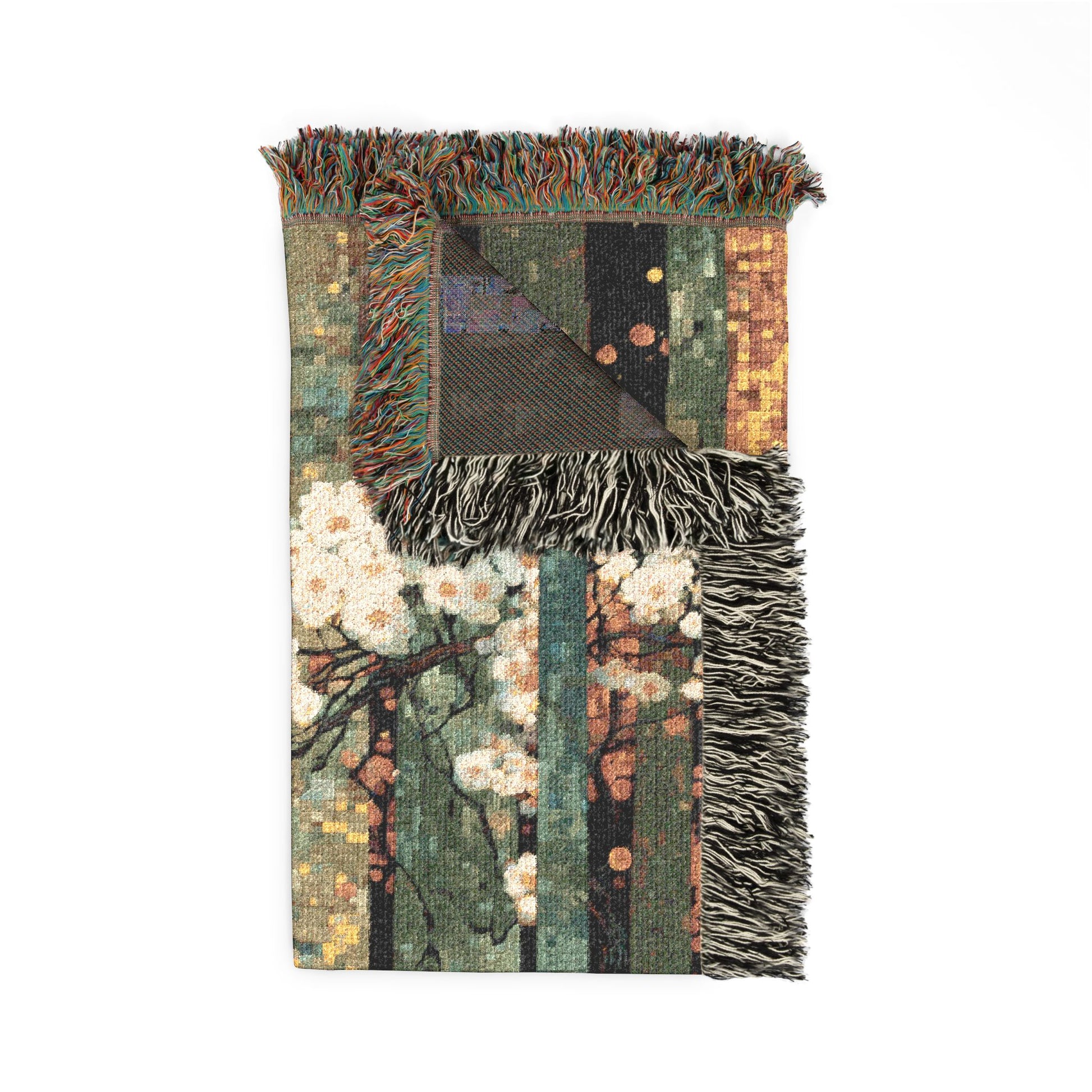Decorative blanket with artistic design on a white background
