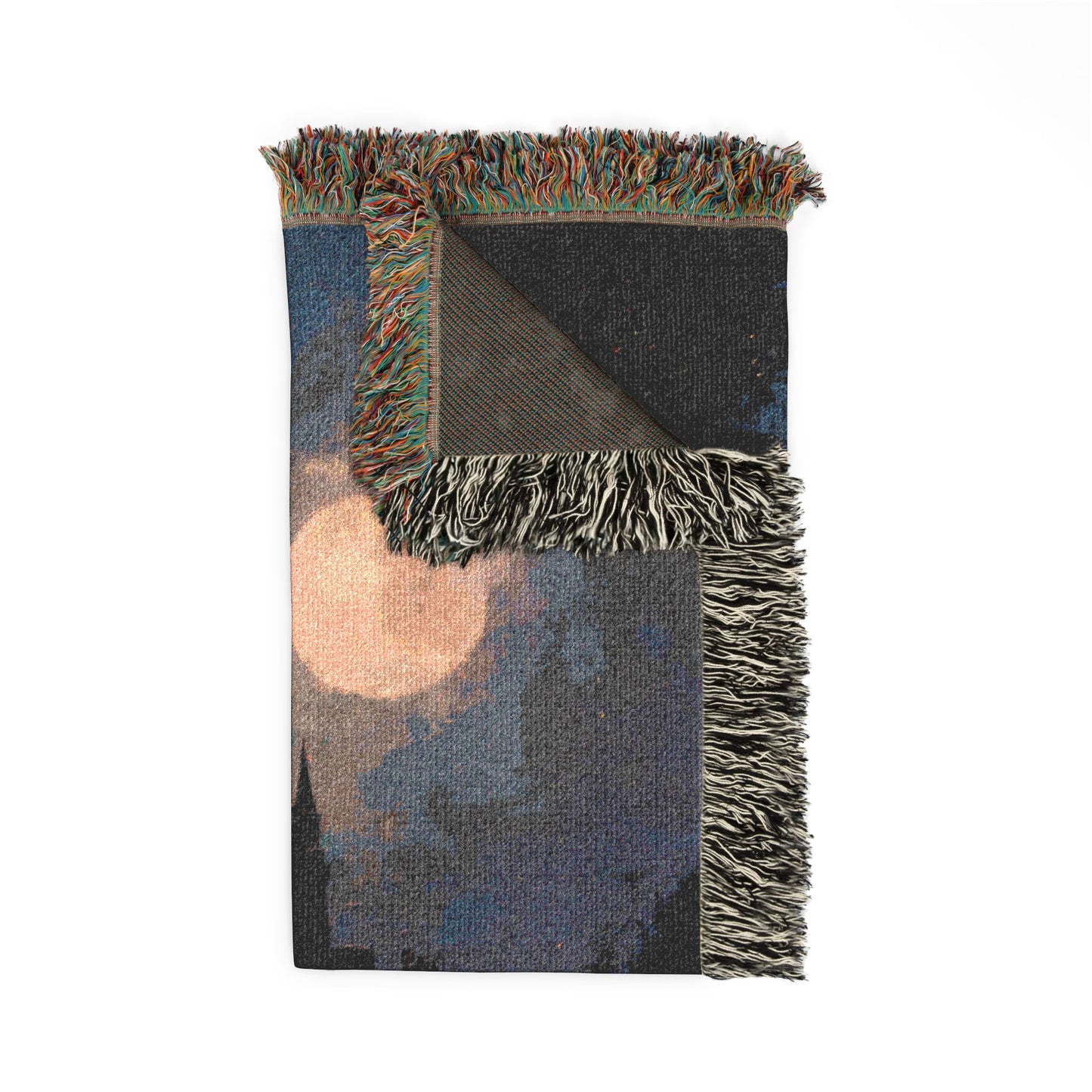woven blanket with castle graphic designs