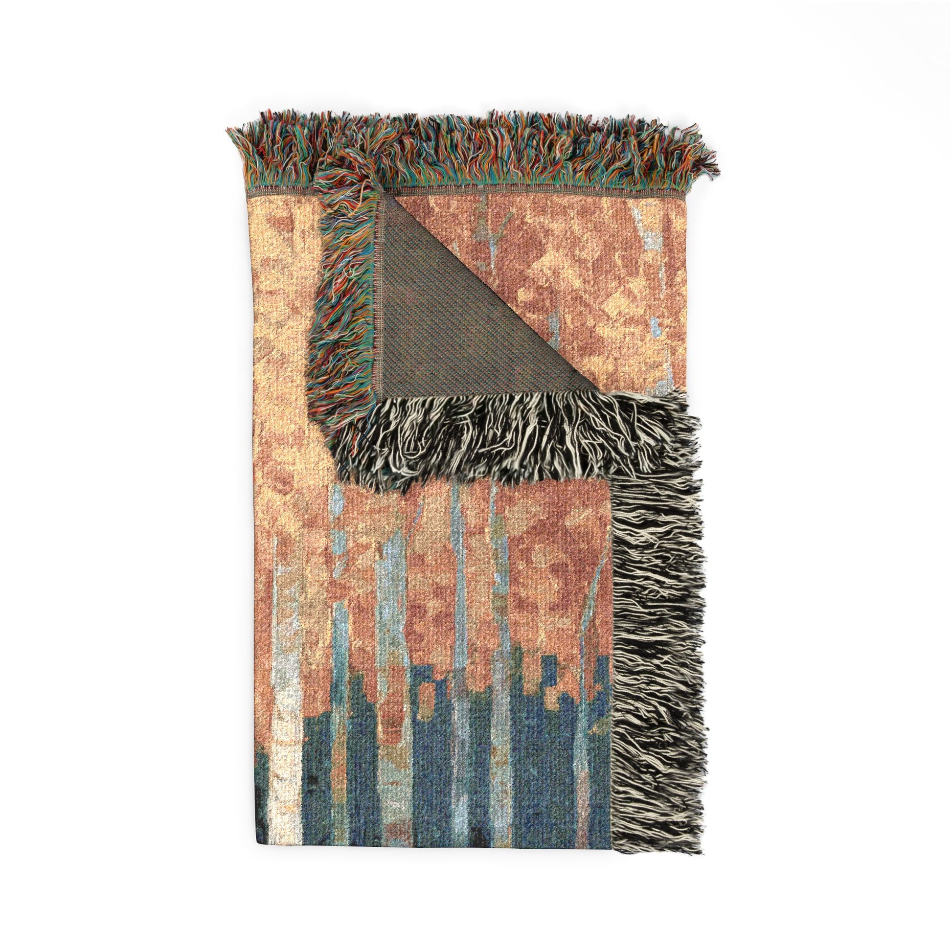 woven blanket with tree designs