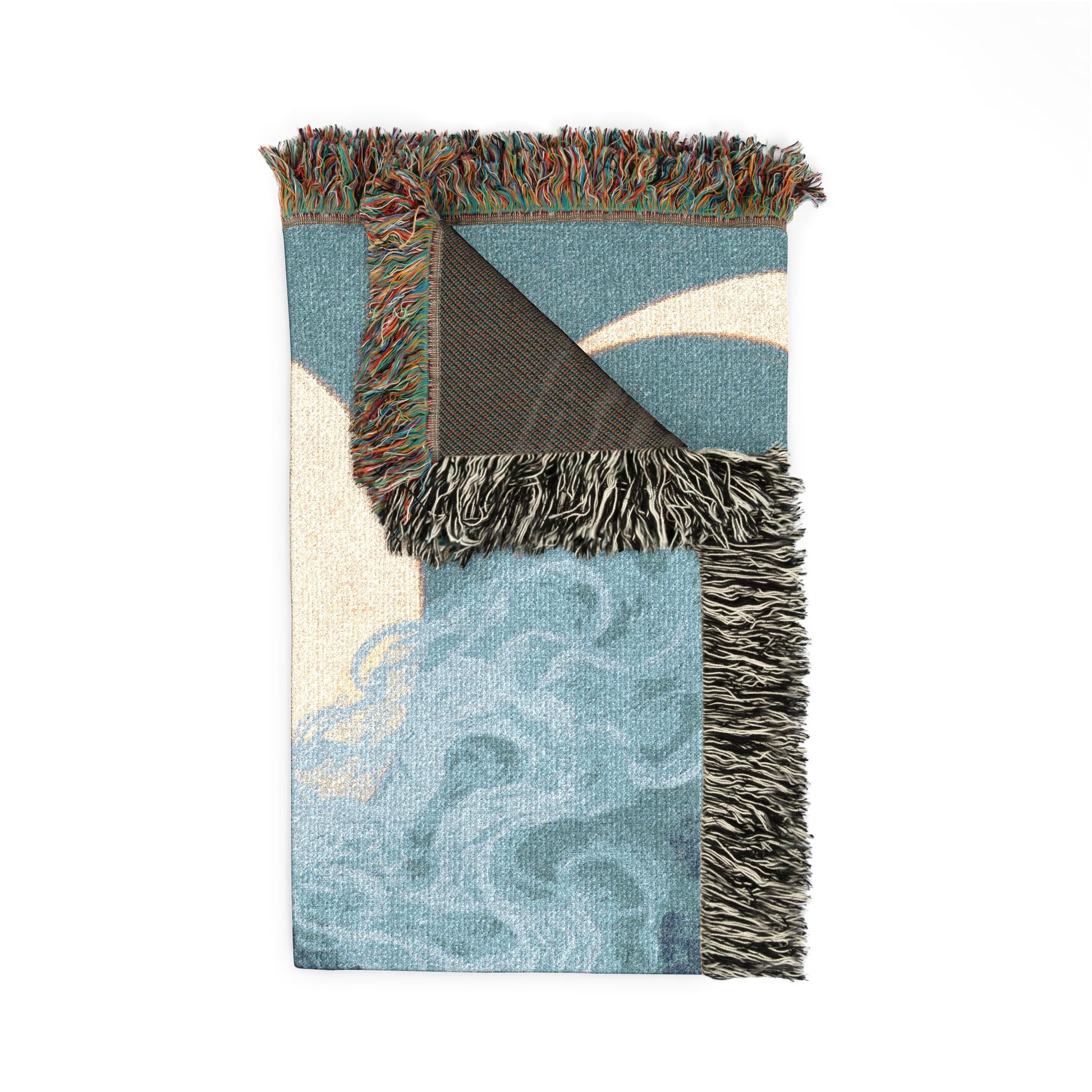 woven blanket with wolf designs