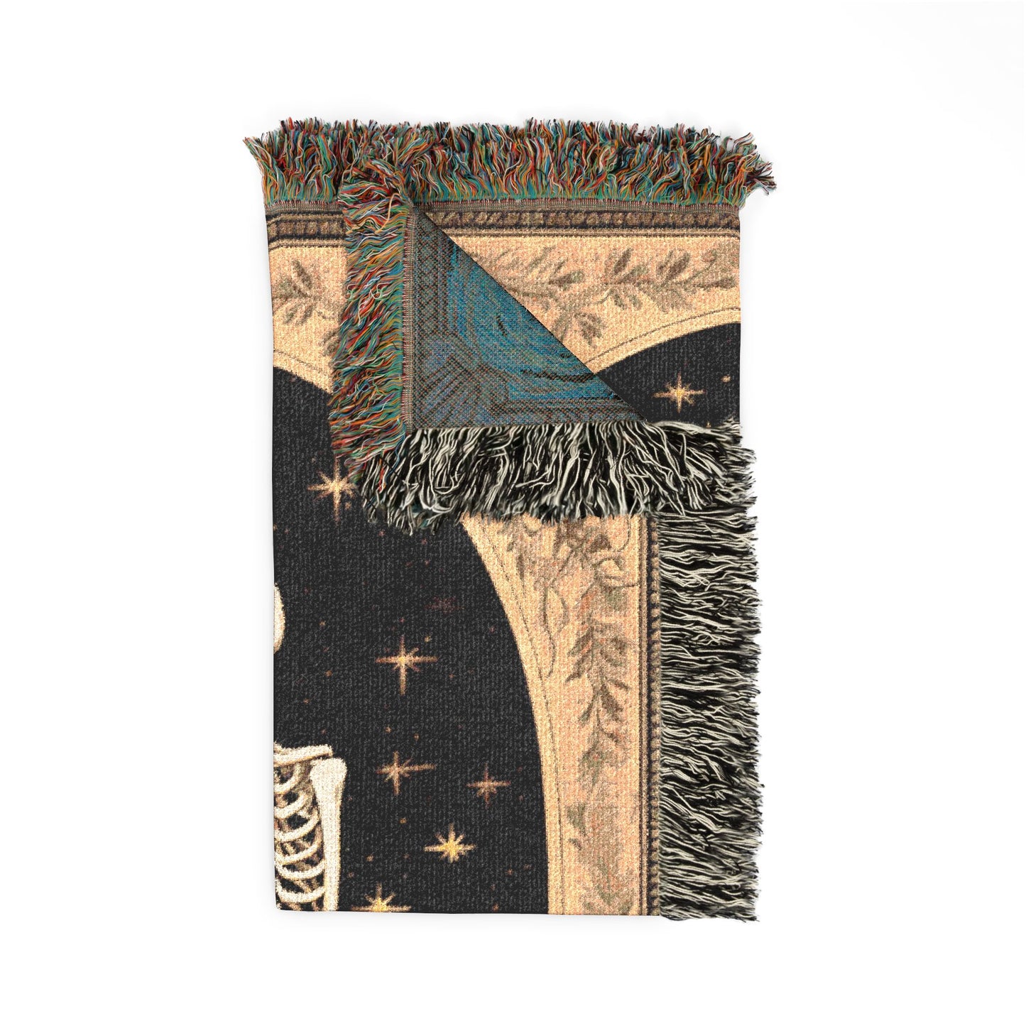 woven blanket with skeleton designs