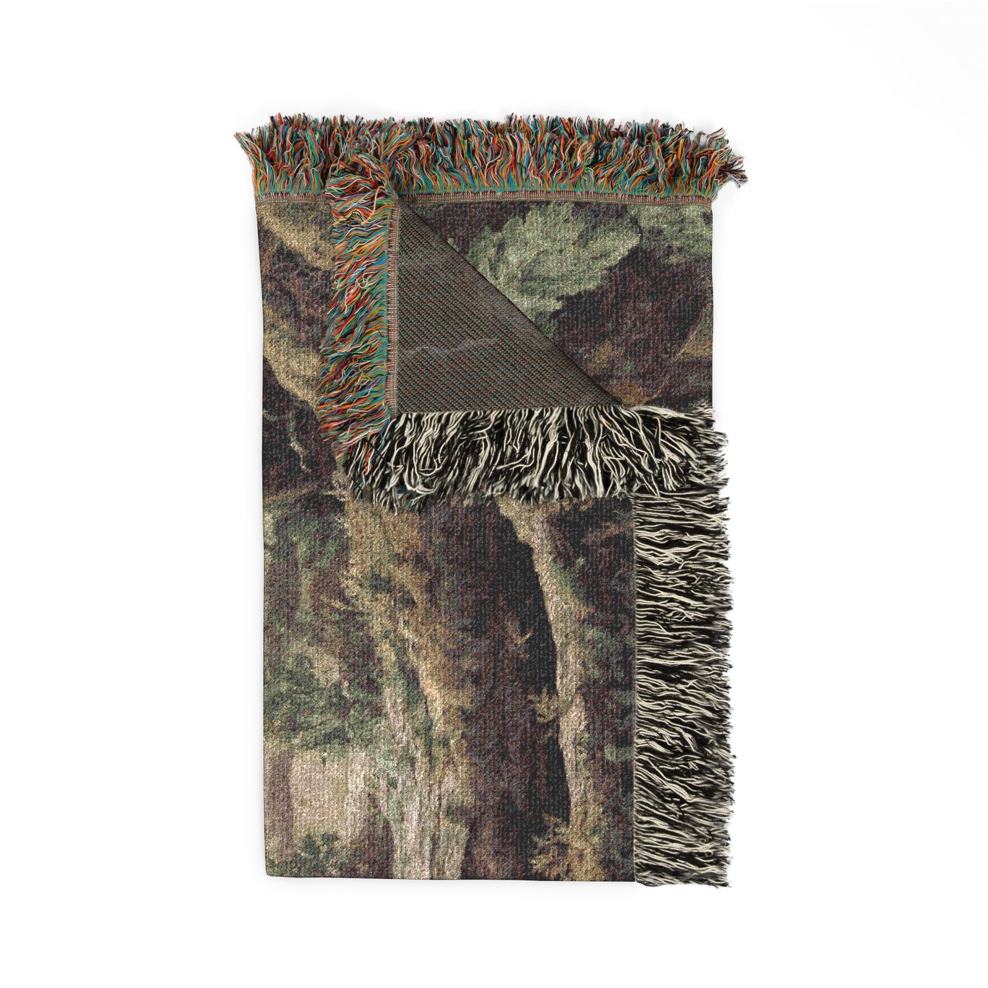 woven blanket with tree graphic designs