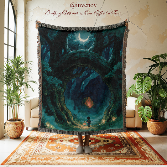 woven blanket with forest designs