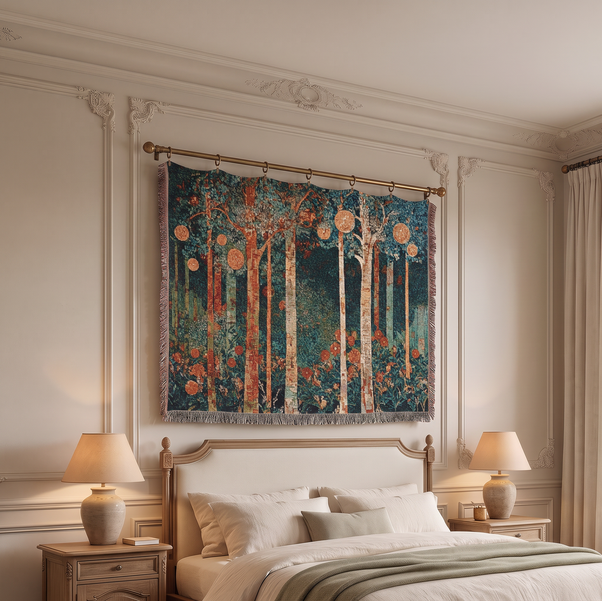 woven blanket with forest graphic