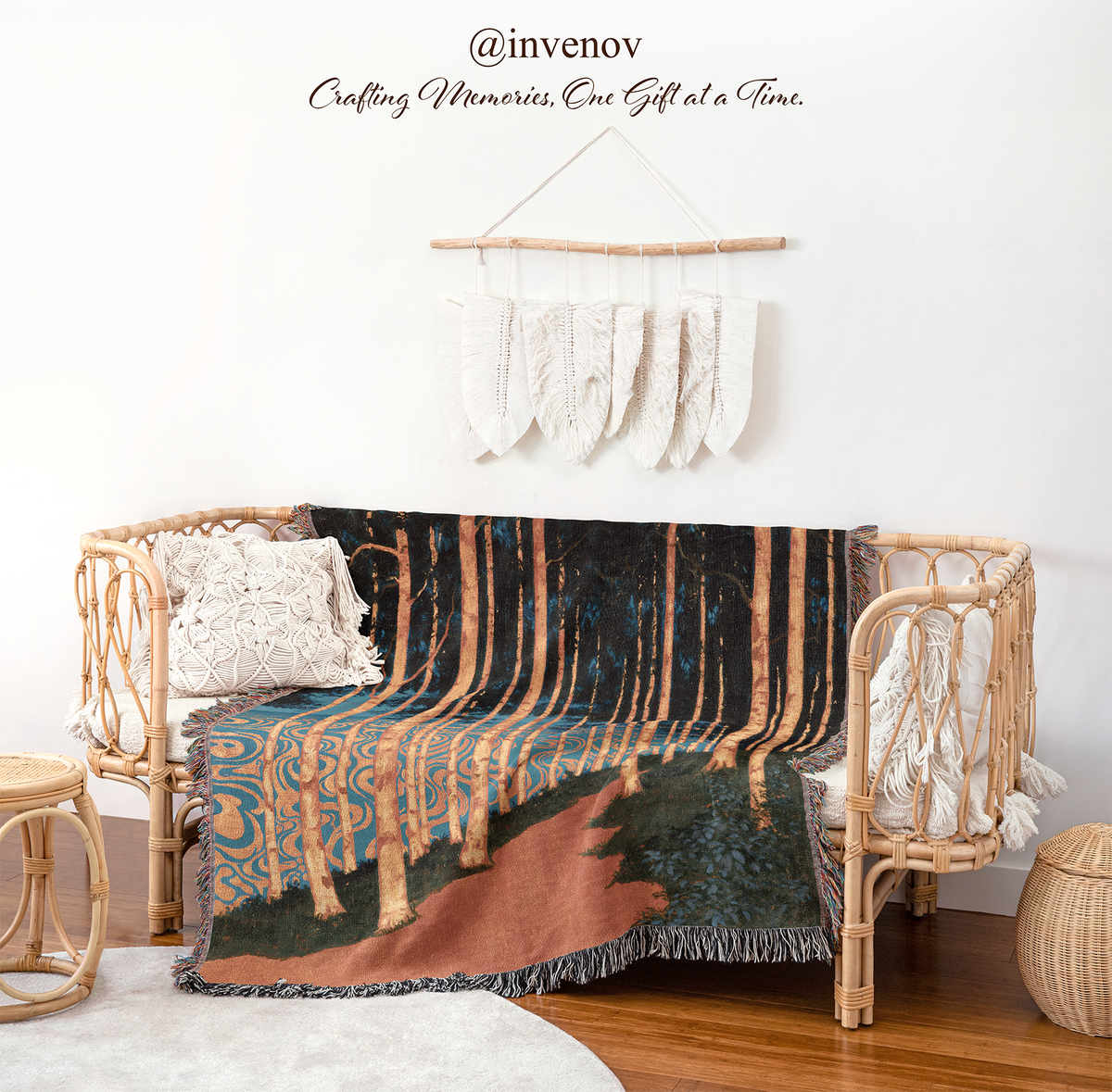 Woven blanket with forest designs