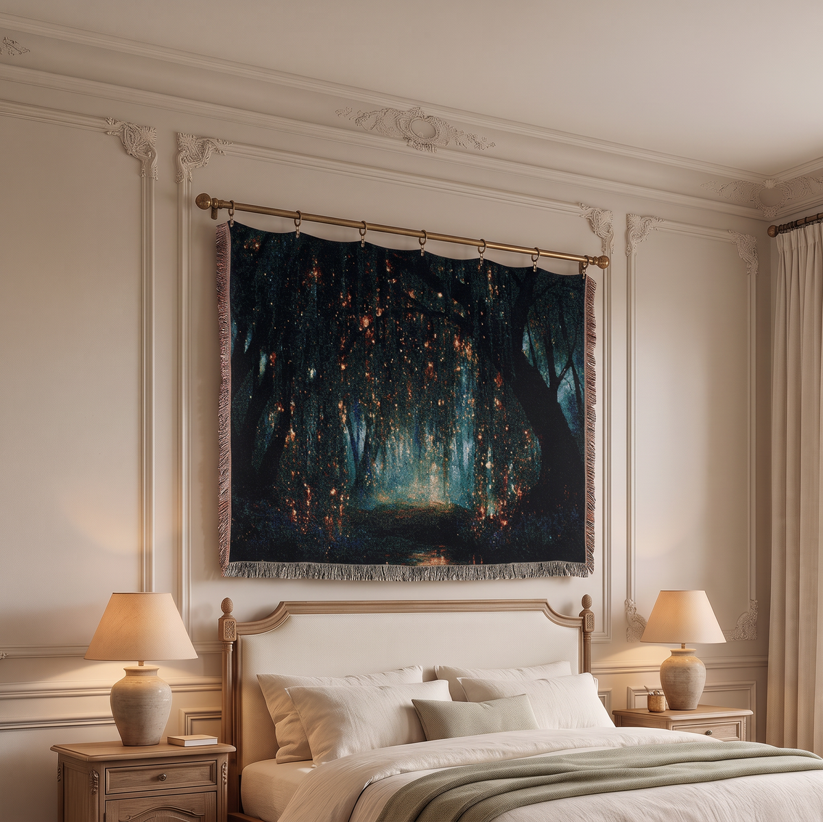 woven blanket with forest designs