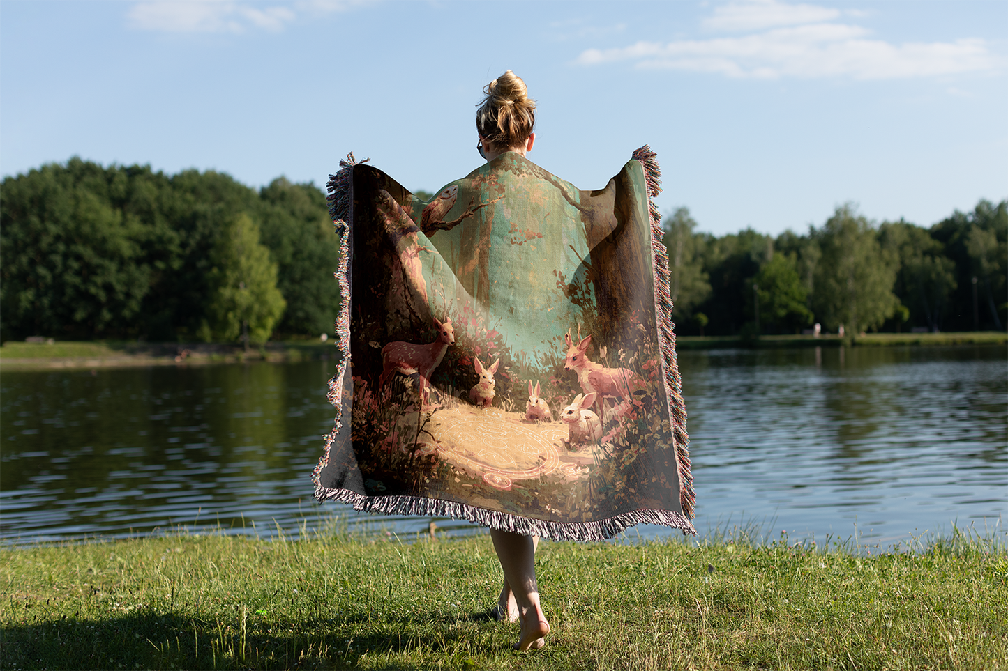 Woodland Storybook Woven Blanket, Forest Wildlife Throw, Nature Lover Home Decor, Artisanal Tapestry, Rustic Living Room Accent