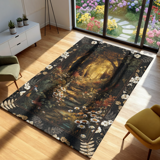 Area rug with floral designs