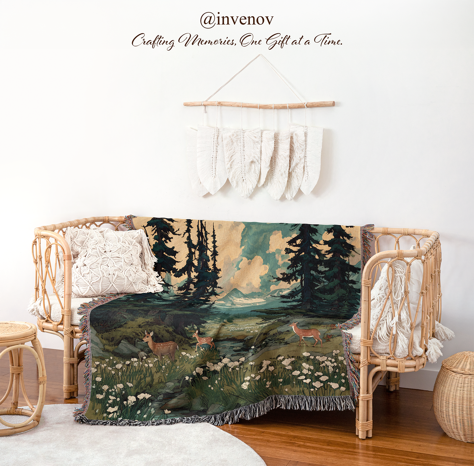 decorative blanket with forest graphic design