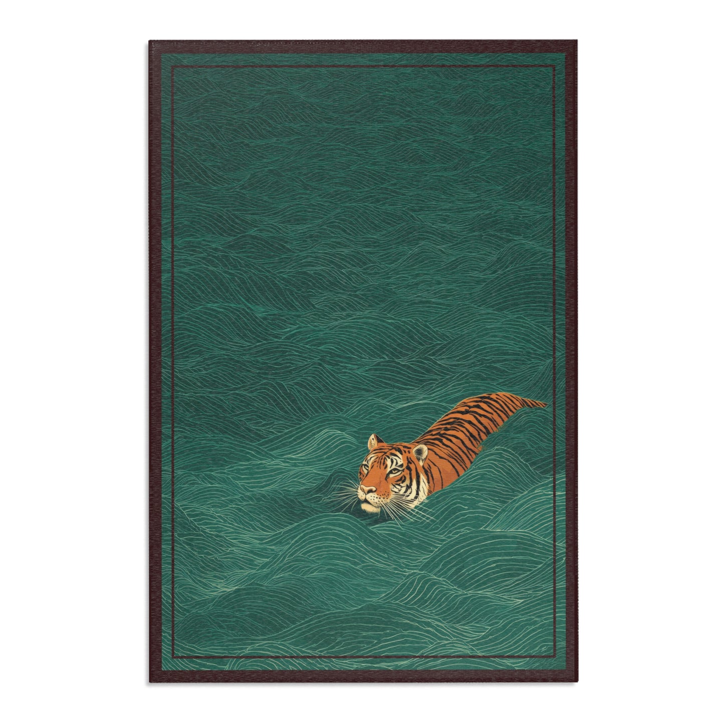 Rug with a tiger design on a green background