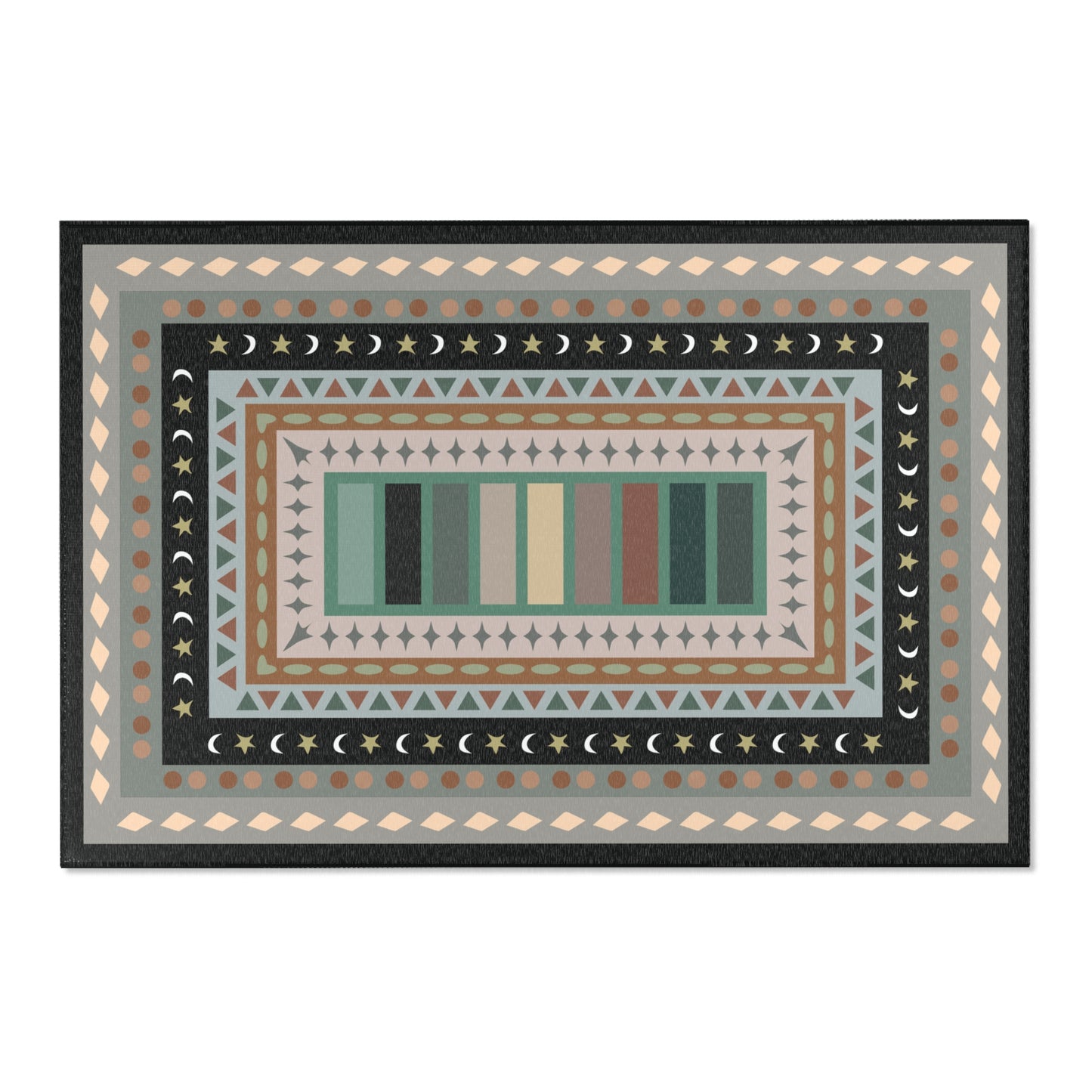 Decorative rug with geometric pattern on a white background
