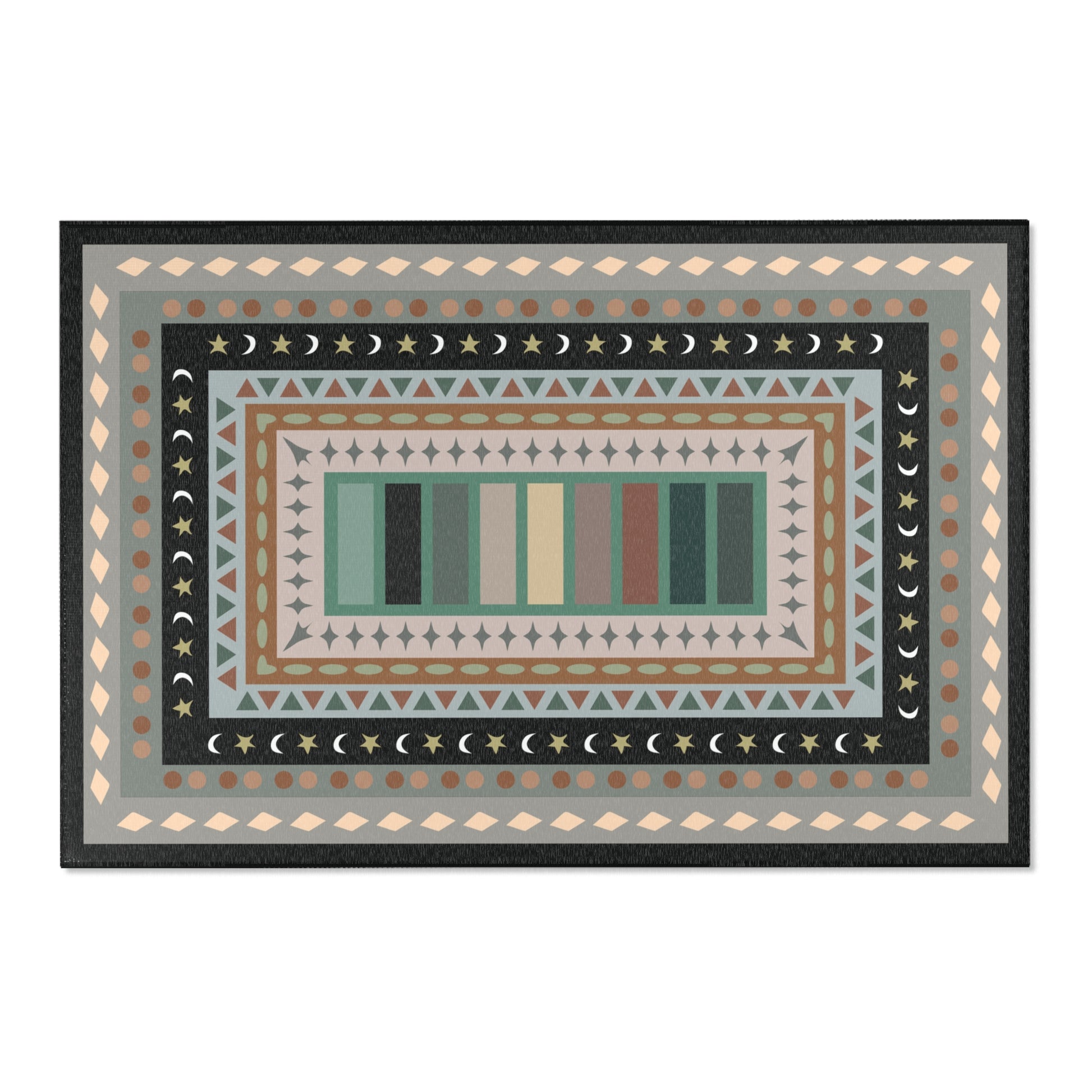 Decorative rug with geometric pattern on a white background