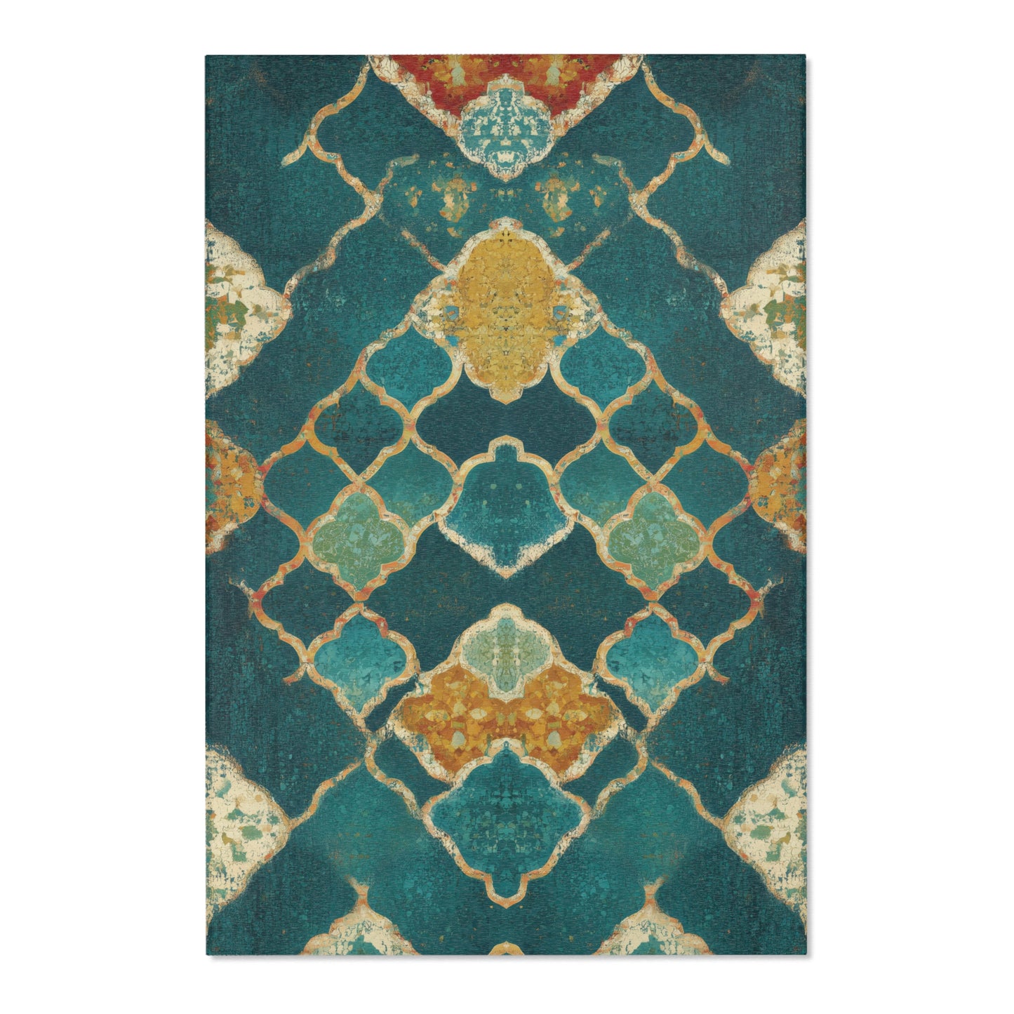 Decorative rug with geometric pattern on a white background