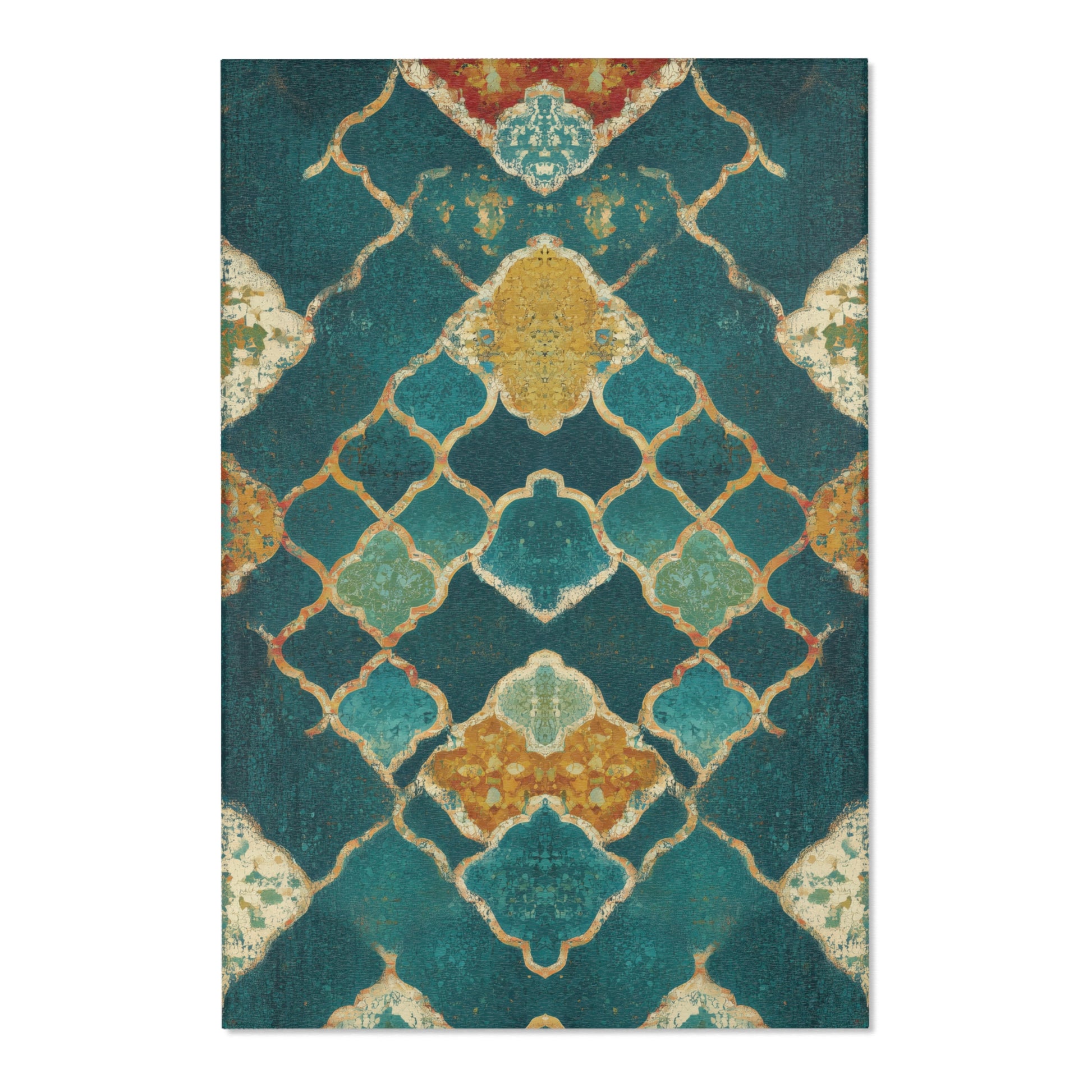 Decorative rug with geometric pattern on a white background