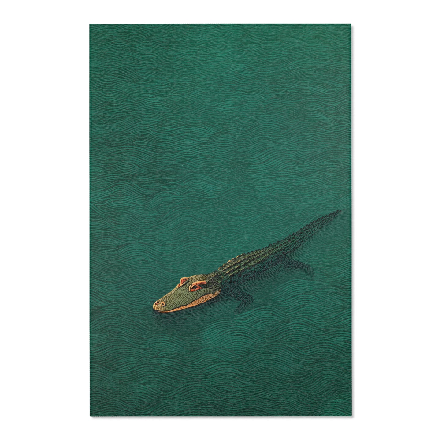 Alligator swimming in green water on a textured green background
