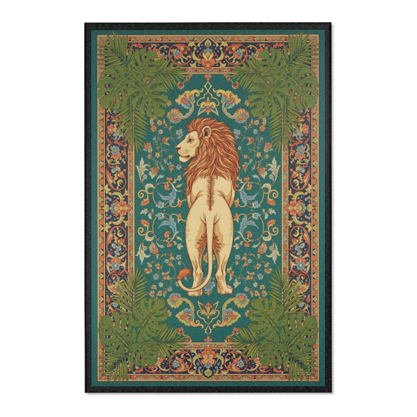 Area rug with lion graphic designs