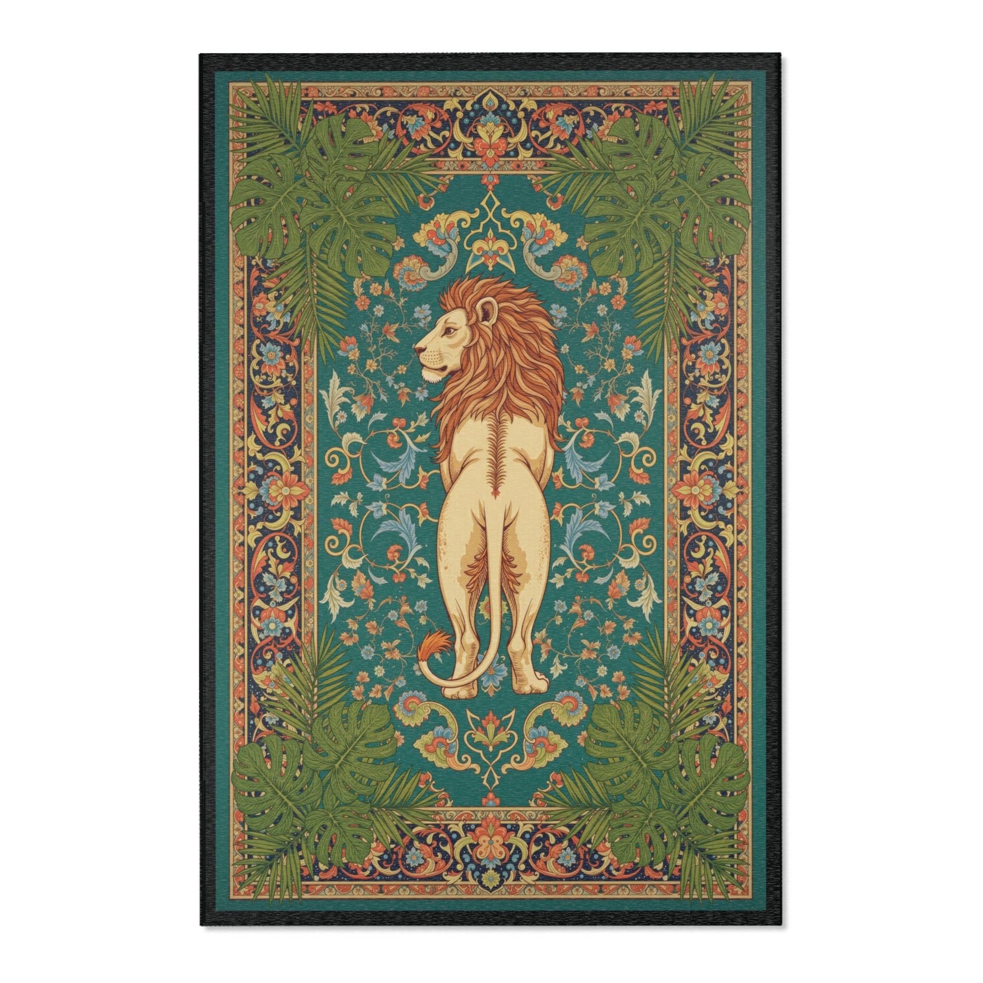 Area rug with lion graphic designs
