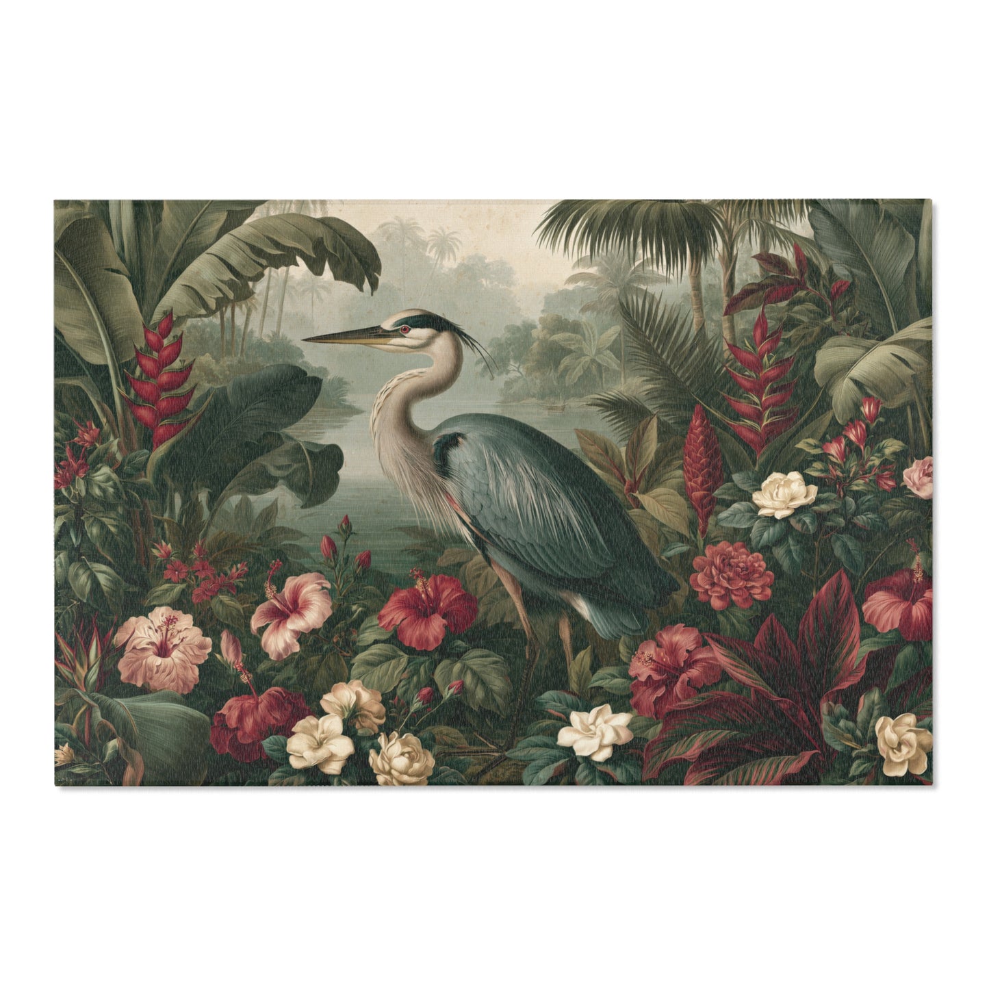 Area rug with heron graphic
