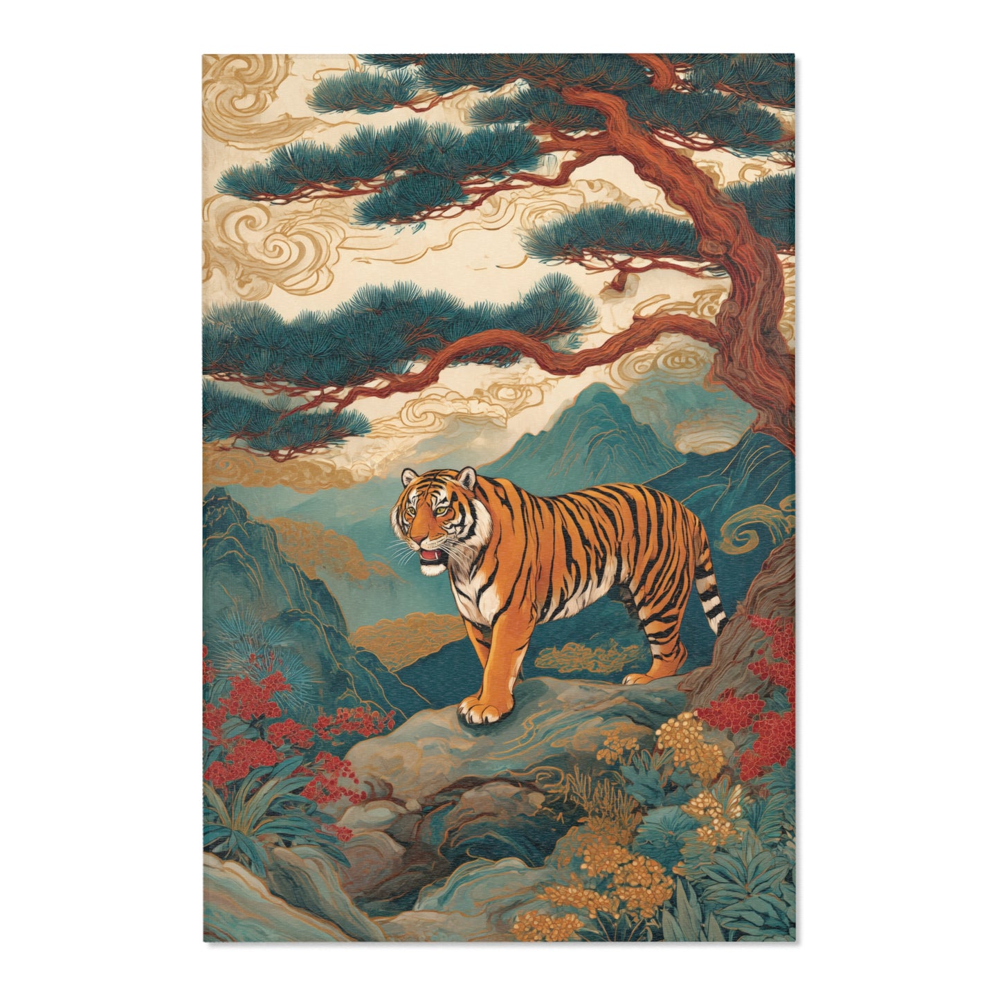 Area rug with asian tiger designs