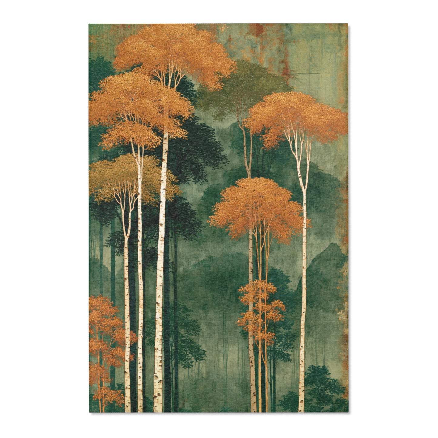 Rug with a design of trees on a green background