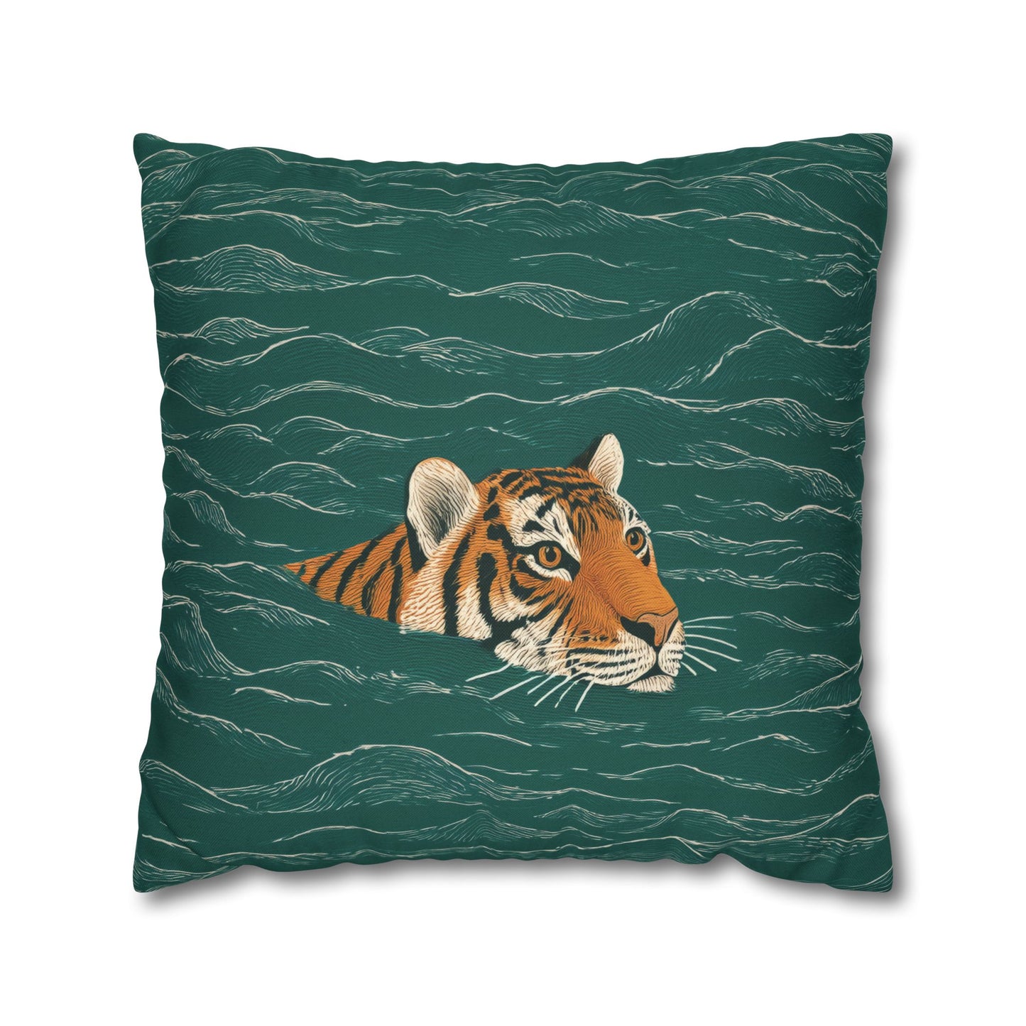 Pillow with a tiger design on a green background