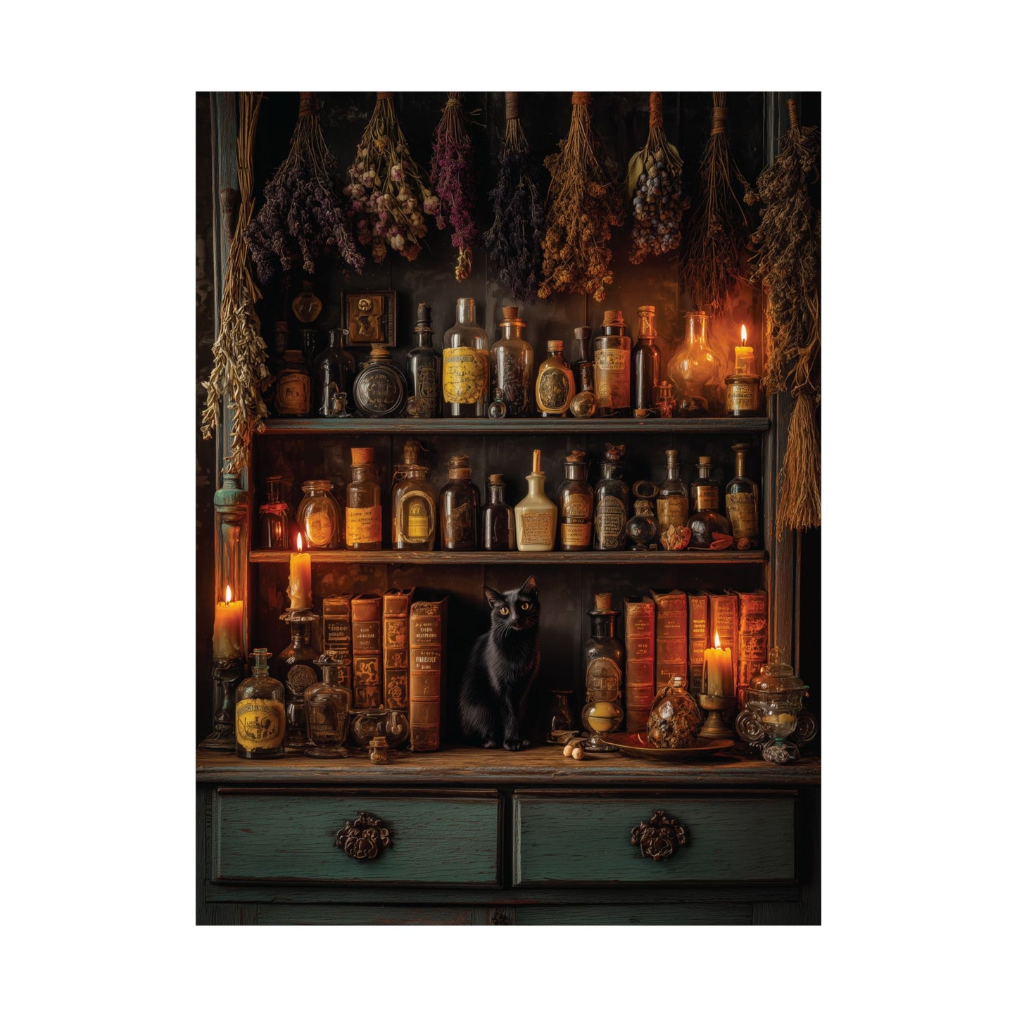 Vintage Style Apothecary Poster or Canvas, Dark Academia Black Cat Halloween Decor, Witch Gothic Wall Art Print, Cottagecore Antique Potion