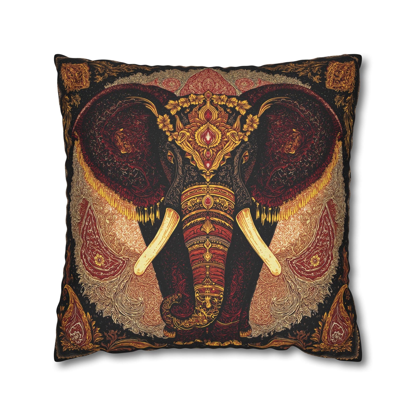 Decorative pillow with elephant design on a white background