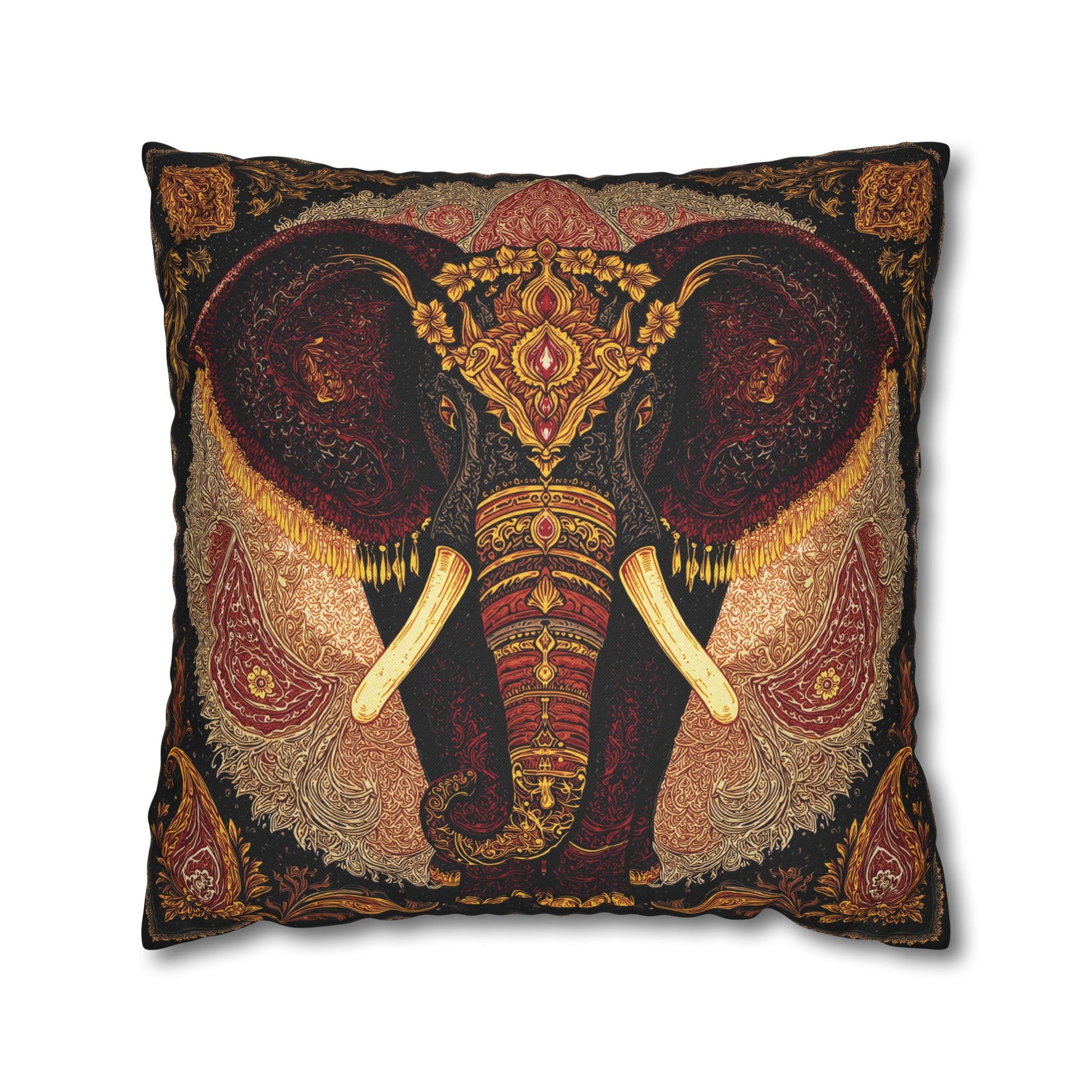 Decorative pillow with elephant design on a white background