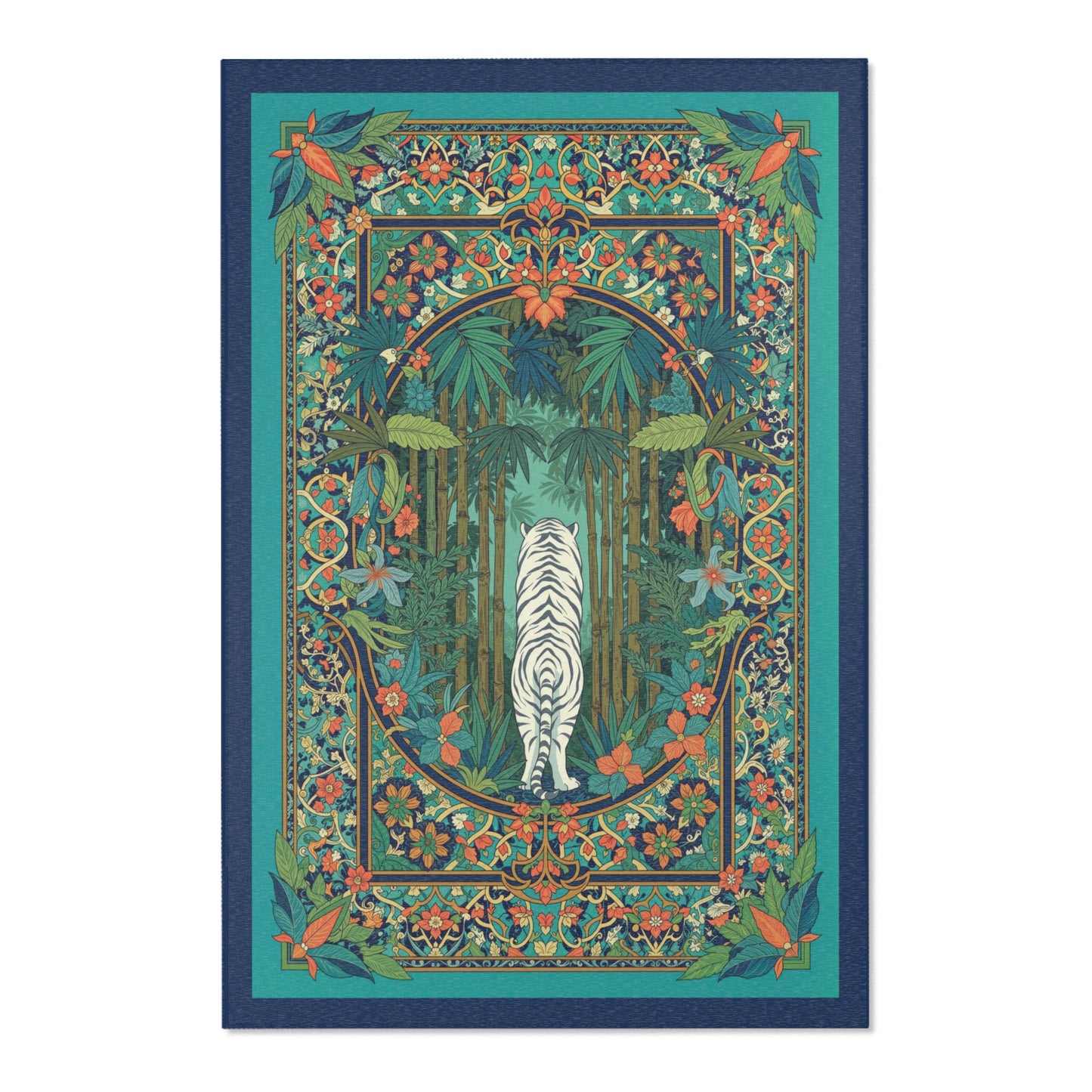 area rug with white tiger designs