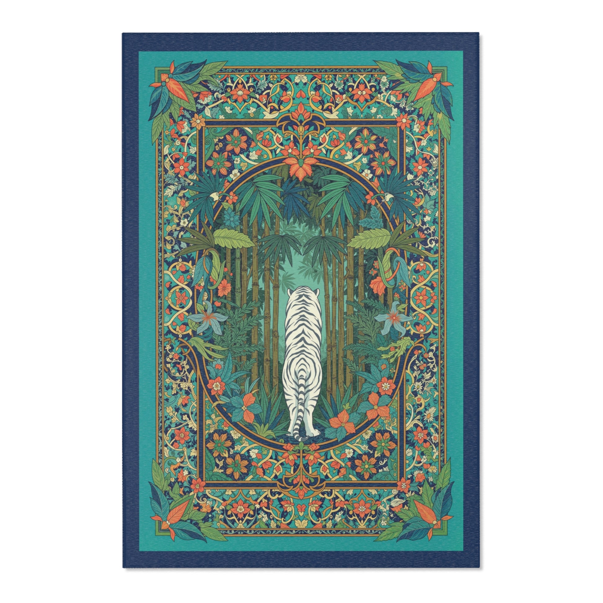 area rug with white tiger designs